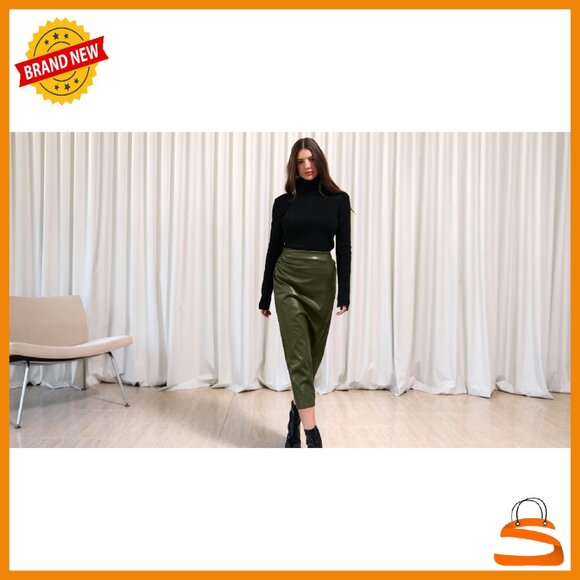 PU Leather Pencil Midi Skirt High Waisted Bodycon Back Slit - Picture 8 of 8